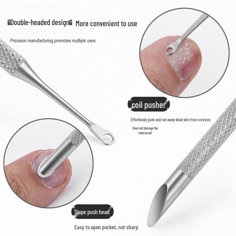 Multi-functional Stainless Steel Double-Ended Cuticle Pusher and Sanding File