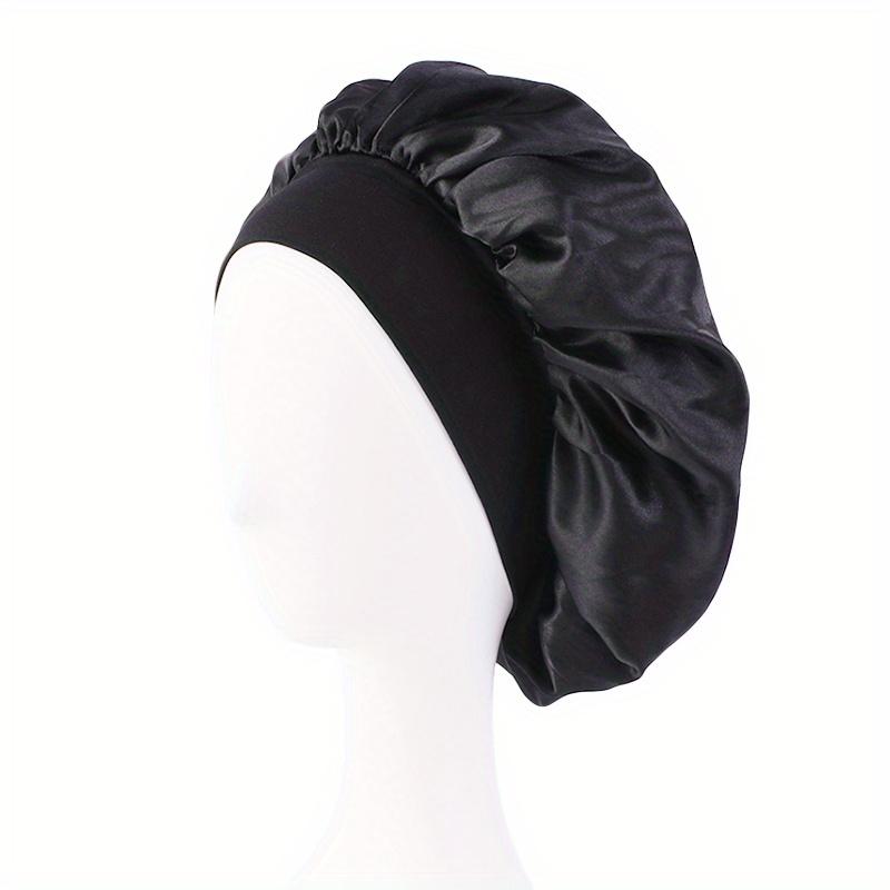 

Solid Color Wide Elastic Band Satin Sleep Bonnet Soft Night Sleeping Cap For Women One Size чёрный