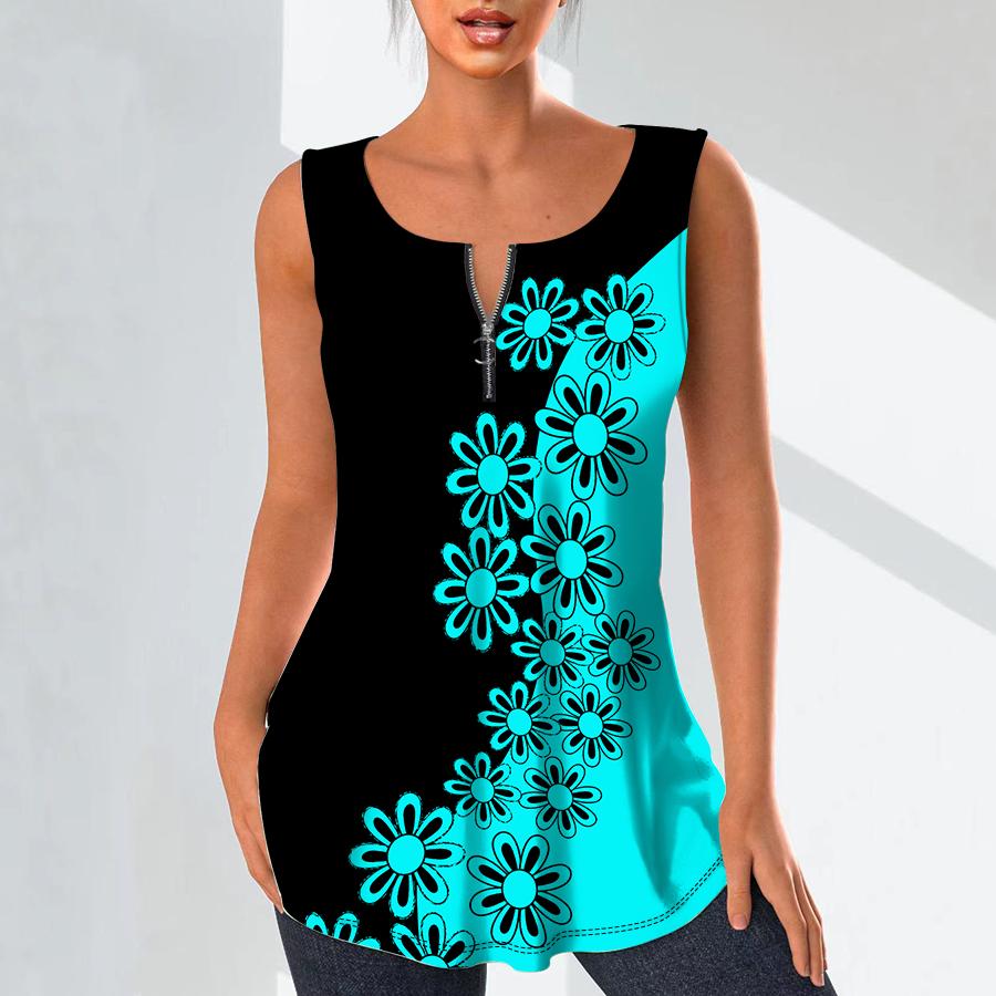 

Женские модные рубашки с v-образным вырезом, повседневные топы, футболка, женский жилет с 3D граффити и цветами, блузка без рукавов больших размеров, топы на бретелях 3XL светло-синий