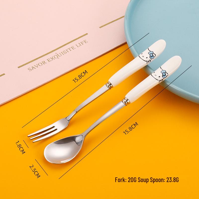 Charming Cartoon Stainless Steel Spoon & Fork Set for Kids - Perfect for Coffee, Rice, Dessert, and Fruit.