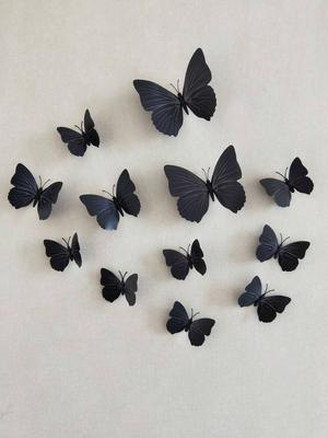 12pcs/Set 3D Butterfly Wall Sticker, Modern Plastic Butterfly Sticker For Wedding, Home, Stickers, Wall Decal, Vinyl Decal For Home Decorations