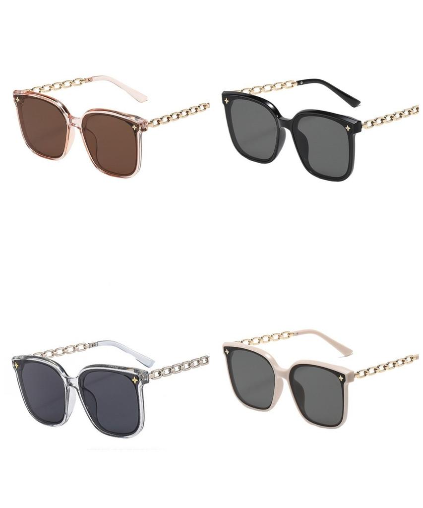 Cool Gold Chain Oversized Square Sunglasses for Women UV400 Anti Radiation Vacation Driving Eyewear