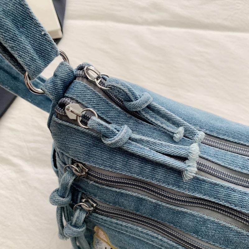 Vintage Denim Bag Crossbody Bag Women's Large Capacity Multi-Pocket Lightweight Shoulder Bag