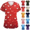Women's Fashion V-Neck Short-Sleeved Workwear With Pockets Valentine's Day Printed Top Caregiver Uniform