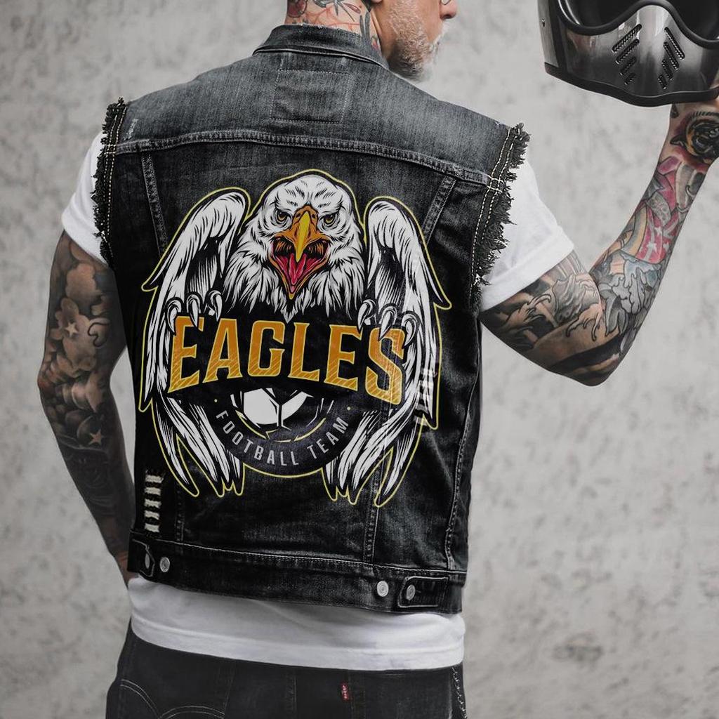 2033 * Eagle Print Street Style Fashionable Men's Denim Vest E-commerce Exclusive Denim Jacket