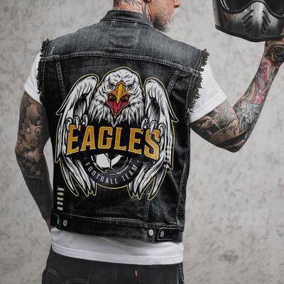 2033 * Eagle Print Street Style Fashionable Men's Denim Vest E-commerce Exclusive Denim Jacket