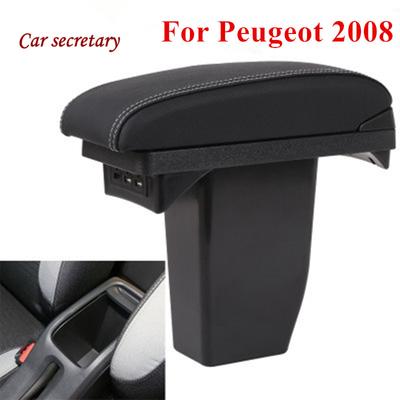 Nouveau Pour Peugeot 2008 Double couche en cuir PU USB pour accessoires de voiture accoudoir boîte de rangement centrale boîte d'accoudoir globale
