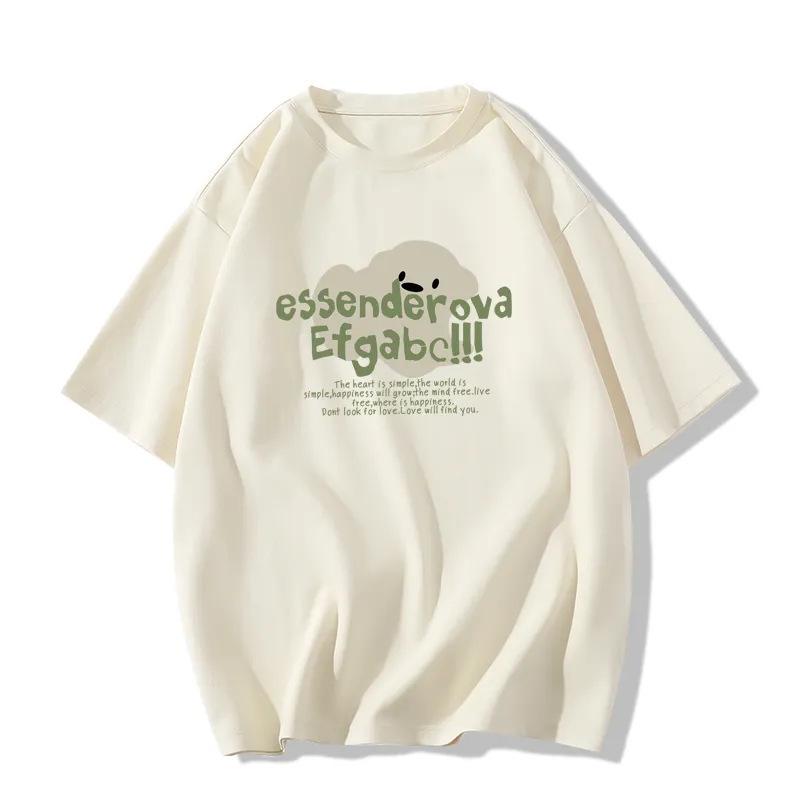 

2024 Женская модная футболка свободного кроя из чистого хлопка с коротким рукавом L for 101-115 lbs