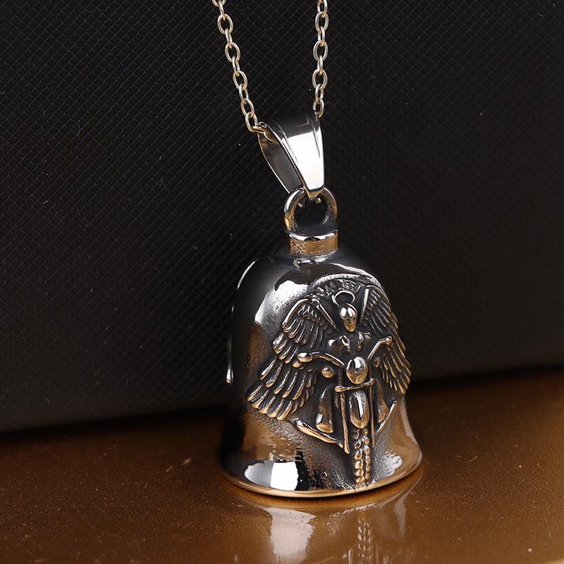 New Men'S Motorcycle Wind Retro Punk Hip Hop Rock Wings Motorcycle Character Bell Pendant Necklace
