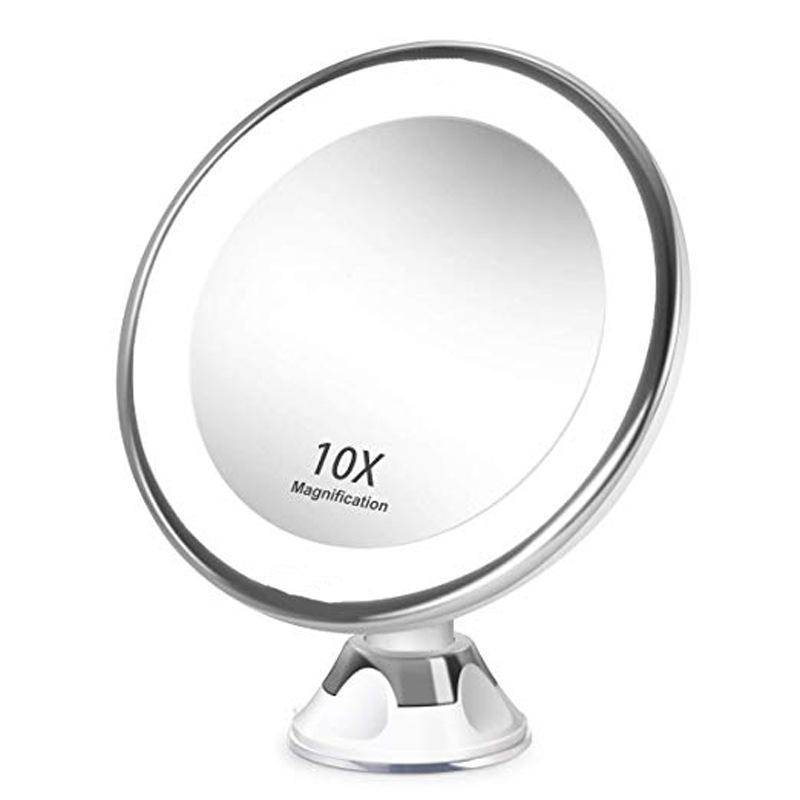 

LED Suction Cup Makeup Mirror with 10x Magnification, Battery-Powered, Gooseneck Design, 360-Degree Rotation Single White Light