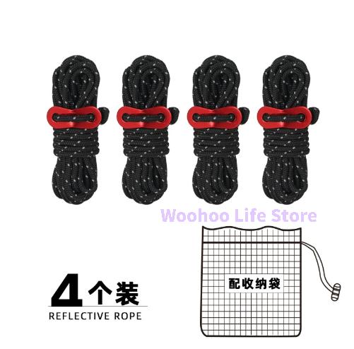 Reflective Guy Line For Tent Camping Wind Rope With Adjuster Outdoor Canopy Guy Ropes 4mm Reflective Tent Cord Set