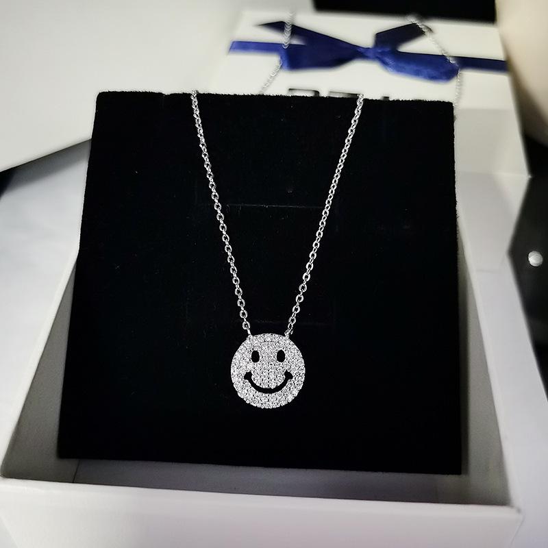 Delicate and Lovely Zircon Cross Smiley Face Collarbone Chain French Design Sense of Personality Hip Hop Necklace