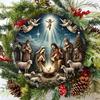 Metal Nativity Sign Christmas Wall Decor Embossed Holiday Art Living Room Bar Cafe