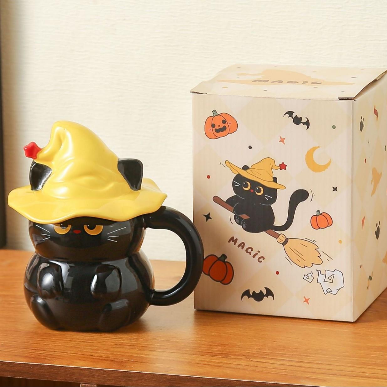 

Ceramic Cat Mug with Lid Creative Ghost Coffee Cup Exquisite Afternoon Tea Flower Tea Cup Home Breakfast Milk Mug Birthday Gift 500ml