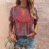 Summer V-neck Design Niche Vintage Pattern Printed Top Women's T-shirts