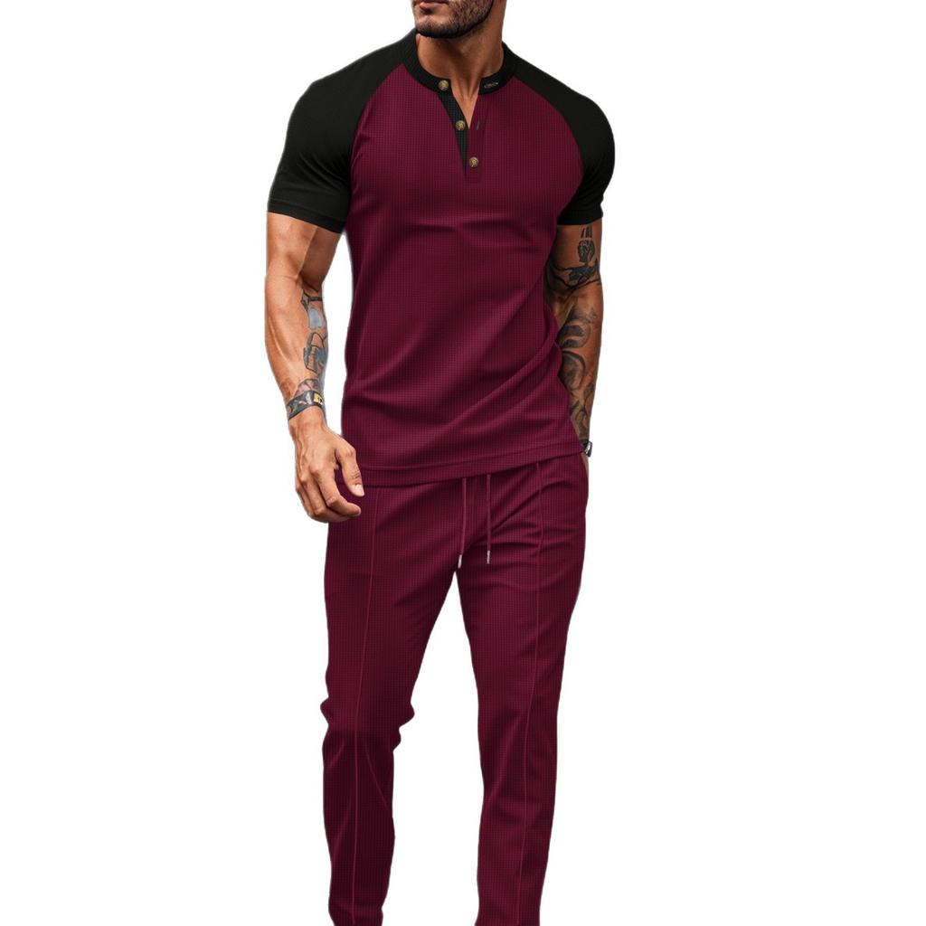 Summer Men's Casual Round Neck Short Sleeved Pants Set