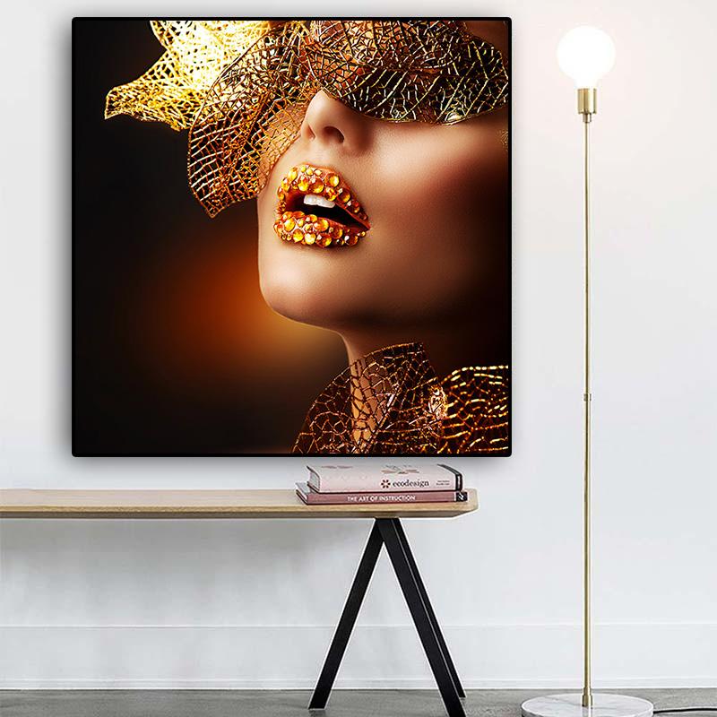 Nordic Moderne Gold Lippen Mode Sexy Frauen Malerei Leinwand Pop Art Poster und Drucke Skandinavischen Wand Bild für Wohnzimmer