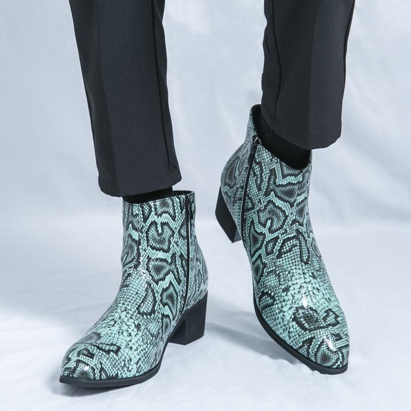 Fashion New Winter Fashion High Tops Punk Snakeskin Pattern Chelsea Ankle Boots Men's Casual Luxury Brand High-top Shoes Zapatos Hombre