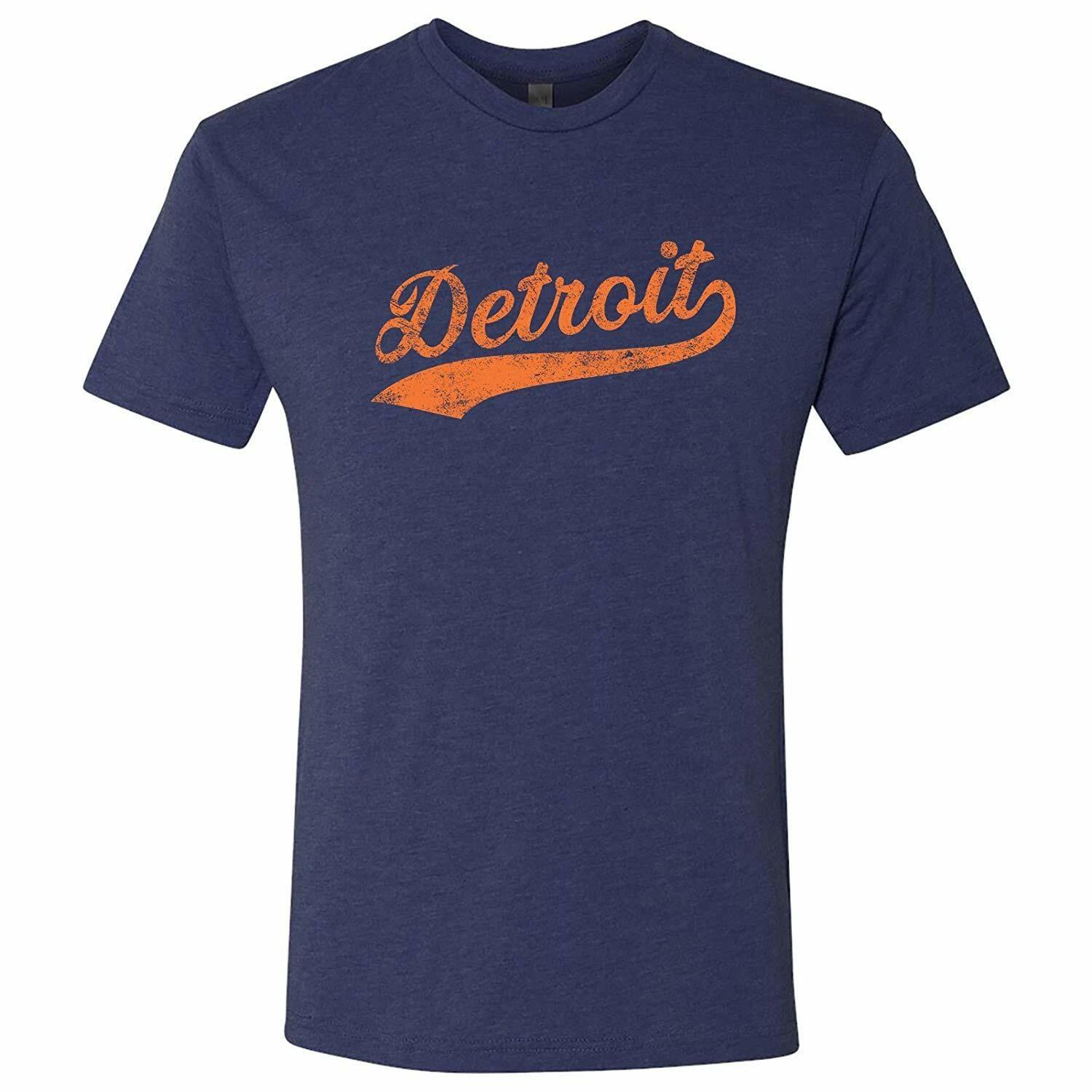 Detroit City Baseball Script - Hometown Pride Triblend T Shirt - Vintage Navy S