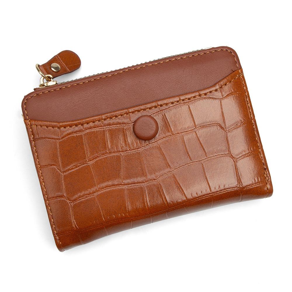 

Fashion Multi-card Slots Women s Short Wallet Leather Waterproof Coin Purse Solid Color Crocodile Print Card Storage Bag коричневый