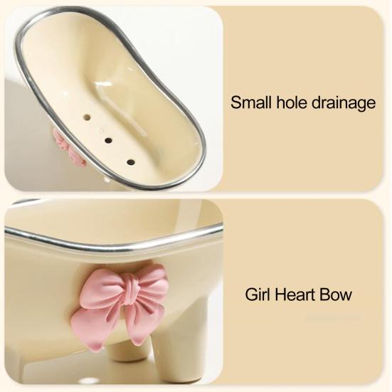 Versatile Soap Dish with Drain Holes Bow-knot Design Easy to Clean Decorative Bathtub Shaped Soap Tray for Bathroom