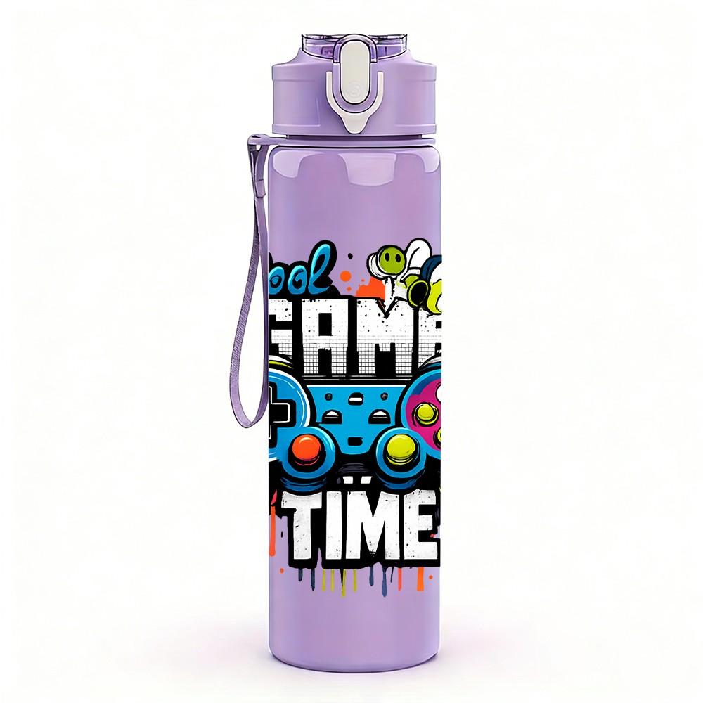 1PC Game Time Controller Print 750ml Color Plastic Sports Water Bottle Leakproof Flip Straw Lid Suitable for Sports Office Home Use
