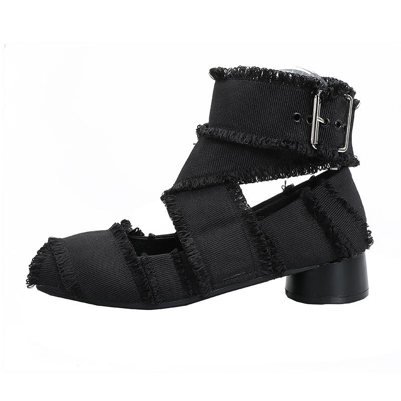 Fashion Super High Heels Ballets Shoes Ladies Cross Tied Fabric Pumps Women Mid-Calf Belt Strap Mary Janes Fringe Cloth Band Ballerinas