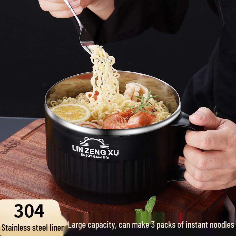 Japanese Style Large Capacity 304 Stainless Steel Noodle Bowl with Lid for Dormitory Students - Heat Preserving Meal Server