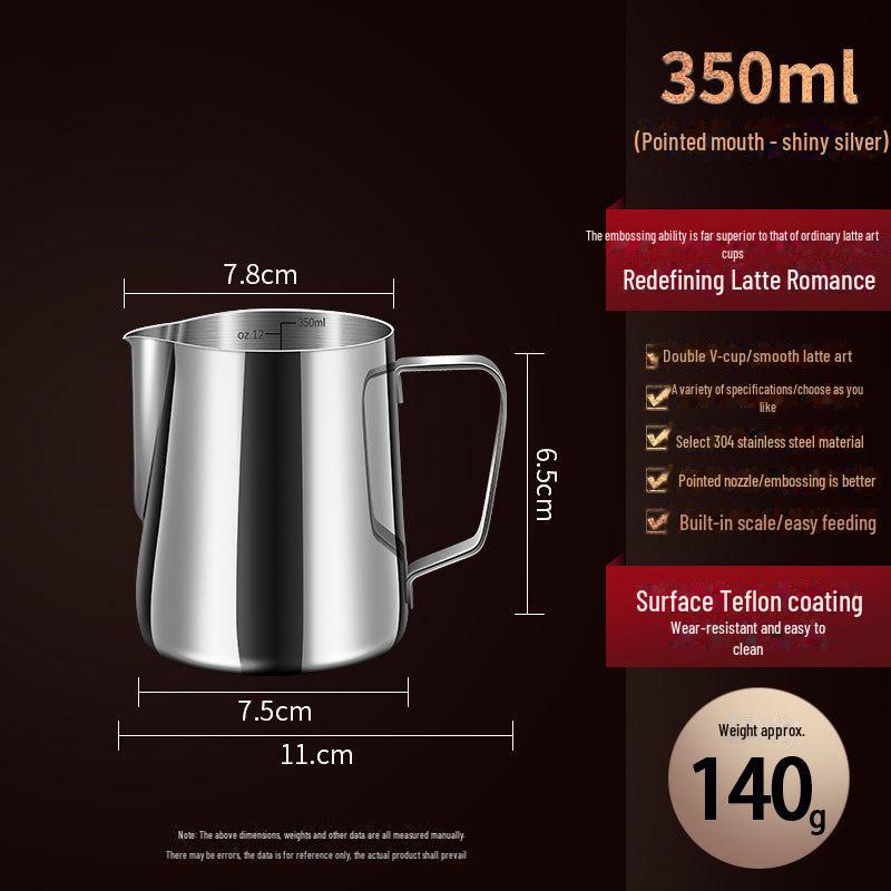 304 Stainless Steel Milk Frothing Pitcher with Spout - Thickened for Professional Latte Art