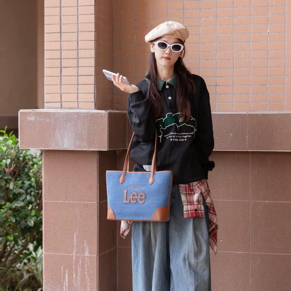 New Lee Denim With PU Panel Tote Bag, Shoulder Bag Regular Women's Denim Blue LE240101M-506