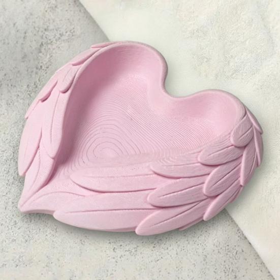 Key Storage Dish 3D Printed Wing Tray, One-Piece Durable Matte Finish Organizer, Heart Girlish Decorative Tray Wings Design Jewelry Holder, for Rings