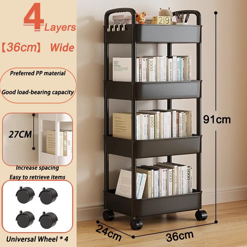 Mobile Bookshelf Kitchen Organizer Cart with Wheels Storage Trolley Multi-Layer Bathroom Shelves Household Snacks Storage Rack