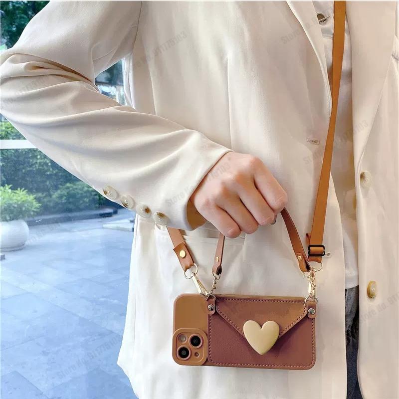 Crossbody Lanyard Soft Silicone Case For Xiaomi Poco F5 Pro Love Heart Wallet Card Slot Wriststrap Cover For Poco X5 X4 M4 M3 Phone Back Cases Shell