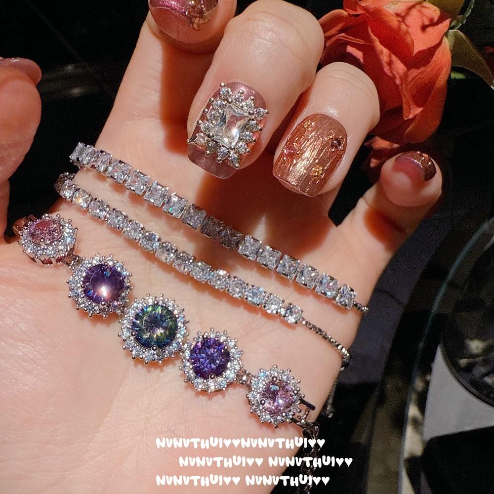 Light Luxury Jewelry, Full Diamond T-Square Arrangement Gemstone Cuban Bracelet, Gilt Stacked Dream, Small Row Diamond Bracelet Bracelet Bracelet