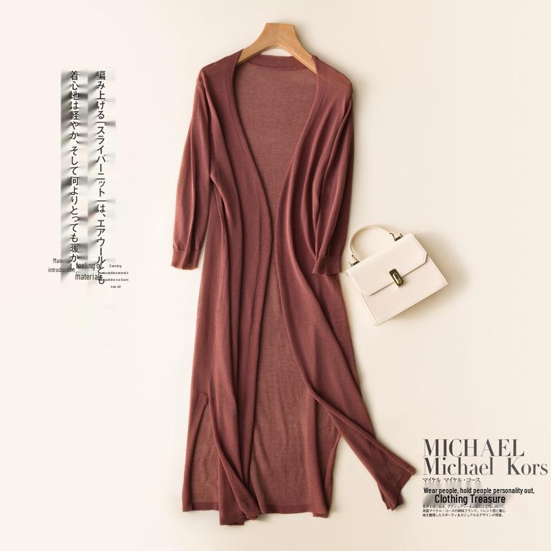 Dzianinowy kardigan z długim rękawem: Lekki letni krem przeciwsłoneczny z pustym wzorem dla kobiet