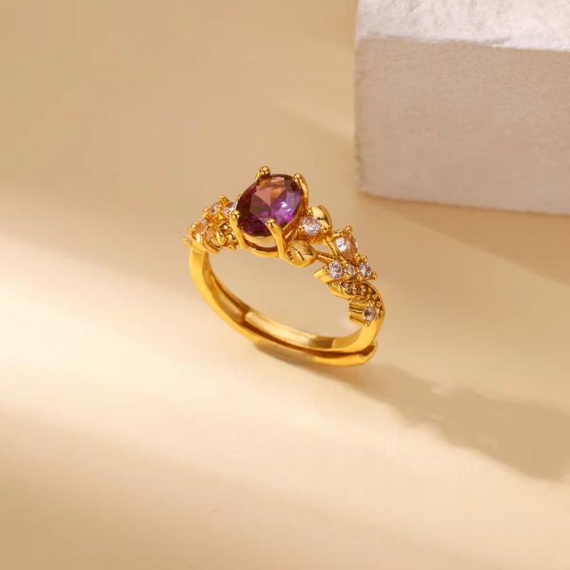 Medieval Bauhinia Flower Zircon Heavy Industry Flower Index Finger Ring Retro Court Style Ring Light Luxury Jewelry New