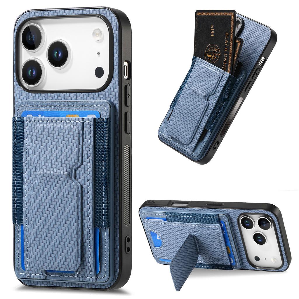 Carbon Fiber Pattern Vertical Card Solt Holder Wallet Leather Case For iPhone 17 Pro Max 16 Plus 15 Plus 14 13 12 11 Stand Cover
