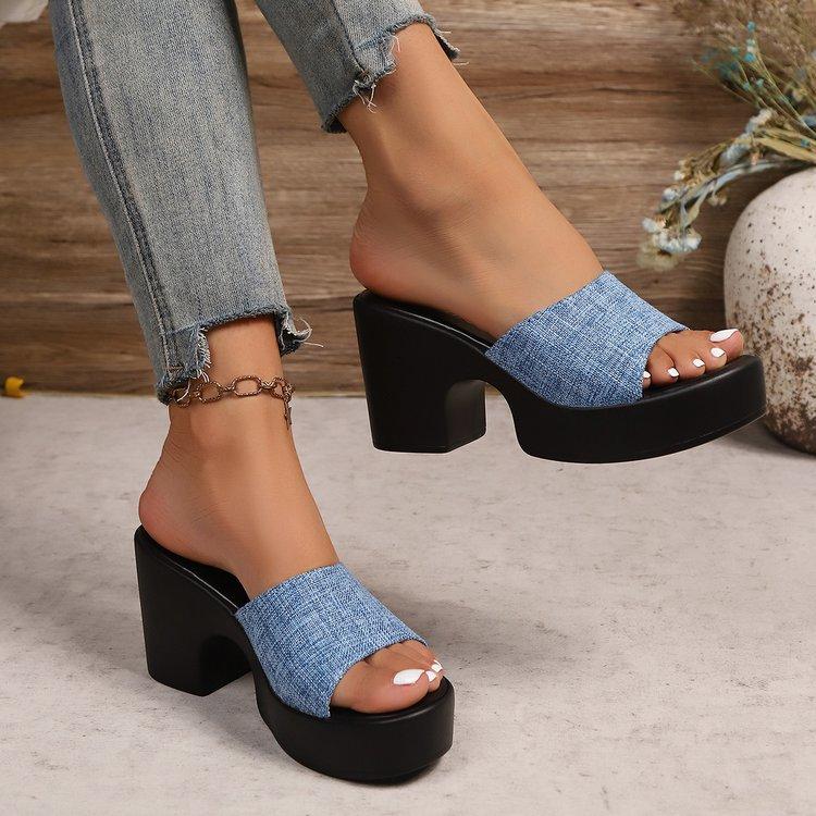 Women Slippers Summer Chunky Heel Open-Toe Sandals Fashion Casual High-heel Slippers for Women Designer Slippers Pantuflas Mujer