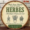 Vintage French Country Herb Tin Sign Round Tarragon Chamomile Marjoram Rustic Kitchen Farmhouse Wall Decor