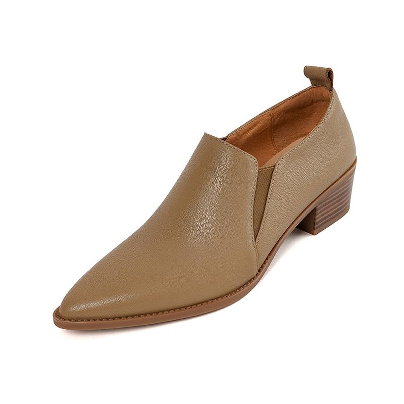 2024 New Arrival Women Pumps Retro Women Shoes Genuine Leather Slip-on Ladies Shoes Thick Heels Pointed Toe Causal Dress Shoes