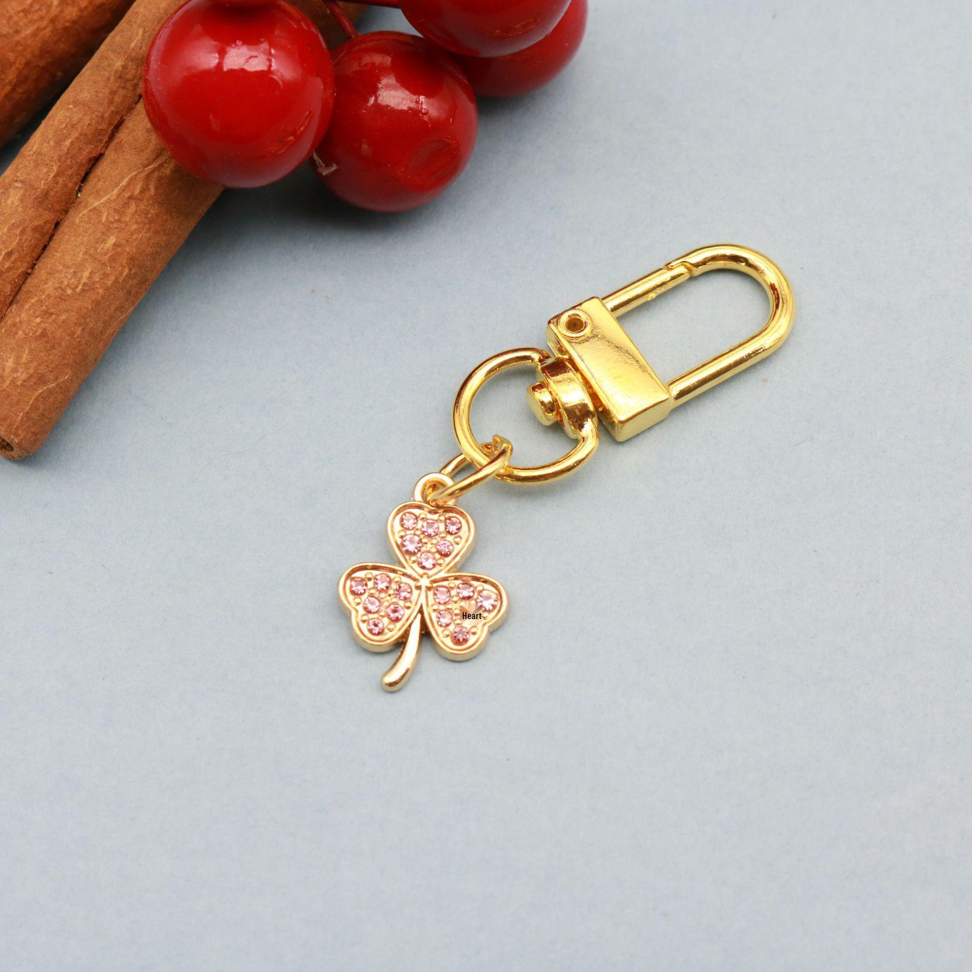 Oil Drip Rhinestone Four-Leaf Clover Keychain Pendant