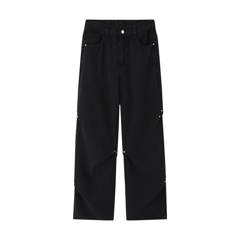 

Wassup American Retro Straight-Leg Washed High-Street Jeans for Men, Spring and Autumn Loose Casual High-End Trousers Trendy Black M