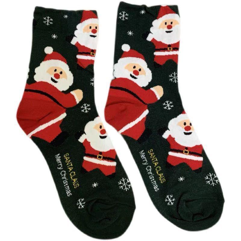 2024 Korean Women's Cartoon Christmas Socks - Santa Claus & Snowman Mid-Calf