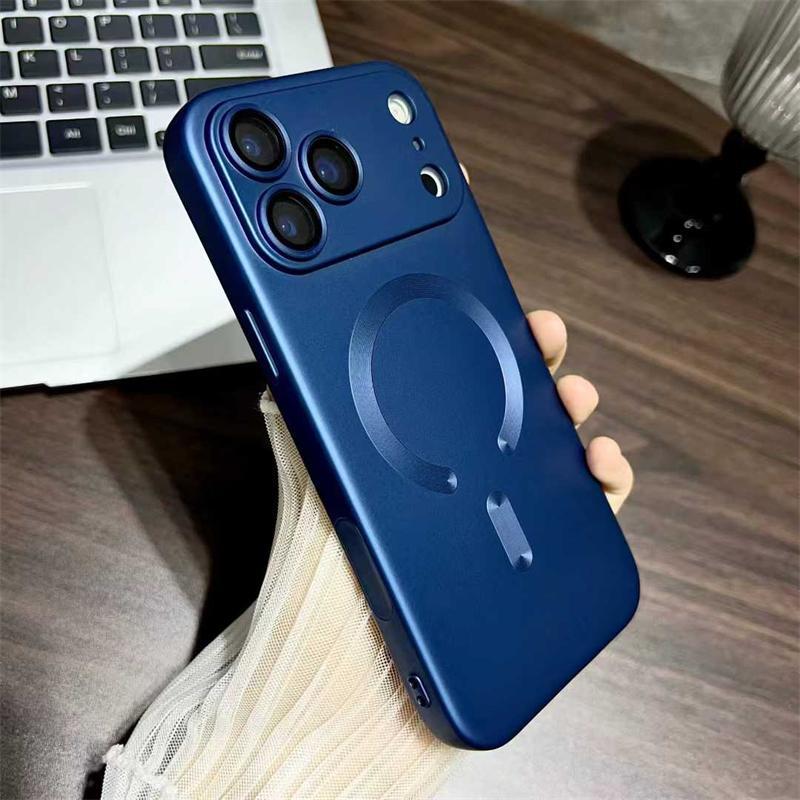 

Роскошный чехол из жидкого металла с поддержкой MagSafe для iPhone 17 Pro Max 17 Air 17 Pro 17 Мягкий ТПУ чехол iPhone 17 Pro Max темно-синий