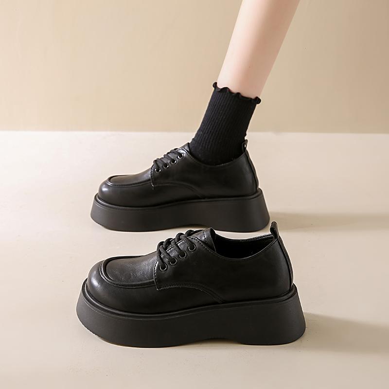 

Fashion CRLAYDK Vintage Women s Chunky Platform Loafers Leather White Fashion Office Work School Dress Comfort Lace-Up Ladies Shoes 35