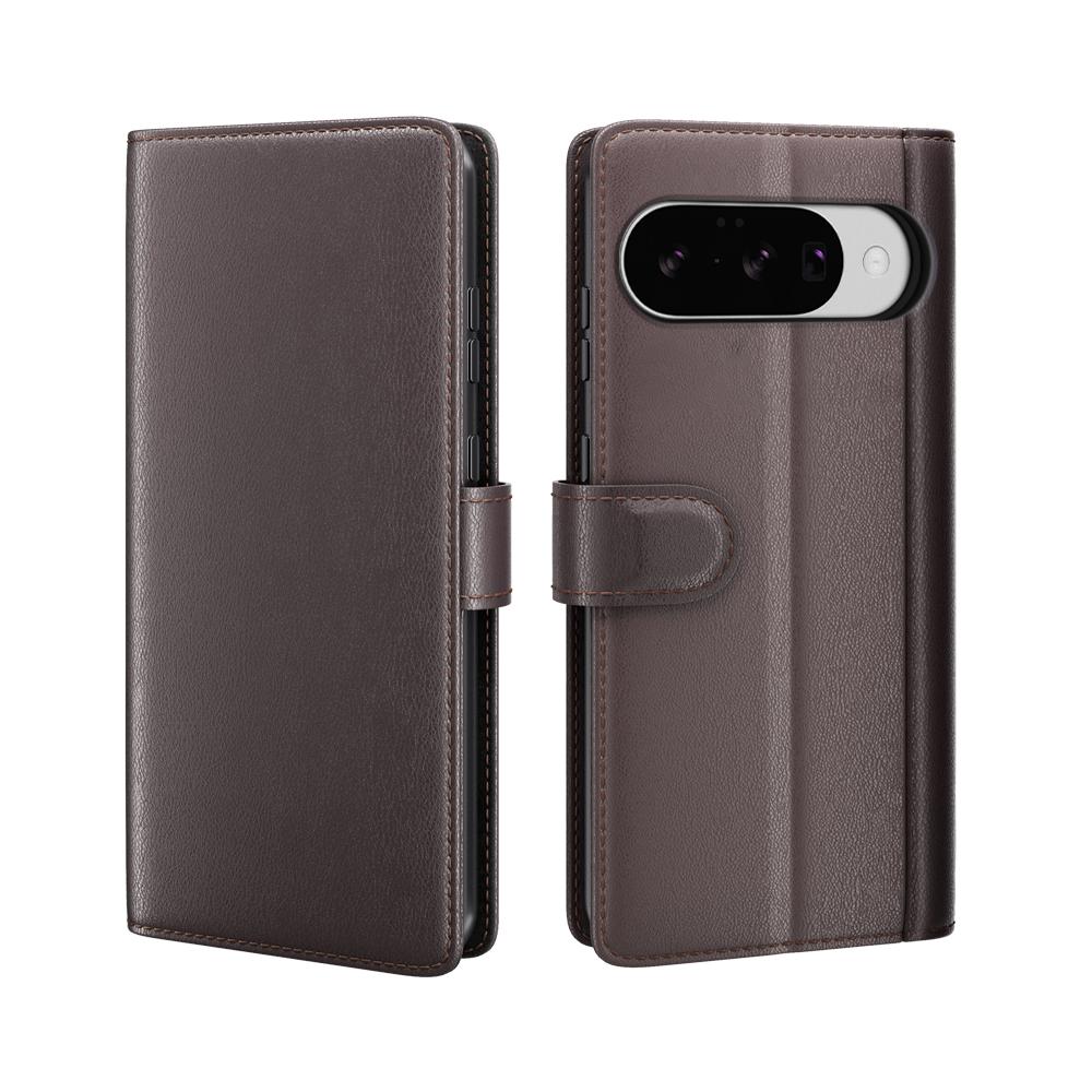 

For Google Pixel 10 Case Genuine Split Leather Phone Cover with Wallet Stand Brown