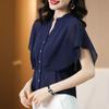 Women's Small Shirt Chiffon Shirt Short-sleeved Women's Top Waistband Shirt Fashion Summer Short Shirt