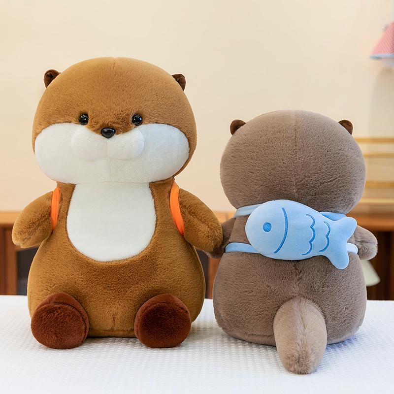 New Cute Otter Plush Doll Small Fish Backpack Plush Toy Doll Children's and Men's Birthday Gifts