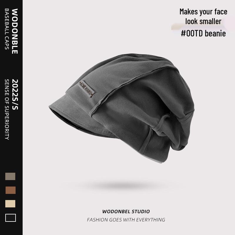 Women's 2023 Small Brim Stacked Beanie: Autumn/Winter Head-Wrapping Wool Hat for a Slimmer Look