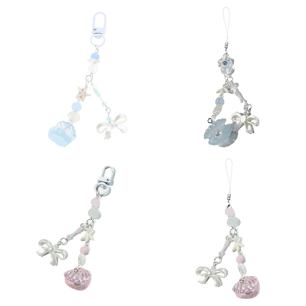 Muschel Schleife Perle Schlüsselanhänger Niedliche Dekorationen Schlüsselanhänger Ornament Rucksack Handtasche Anhänger Geschenk für Mädchen Frauen